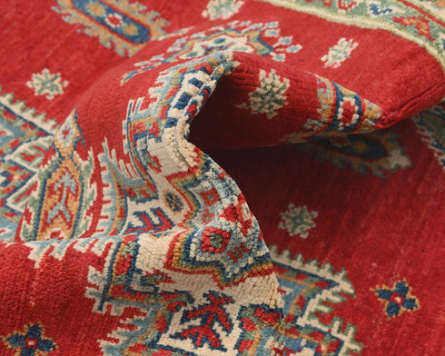 3x5 Red Kuba Afghan Hand Knotted Wool Area Rug